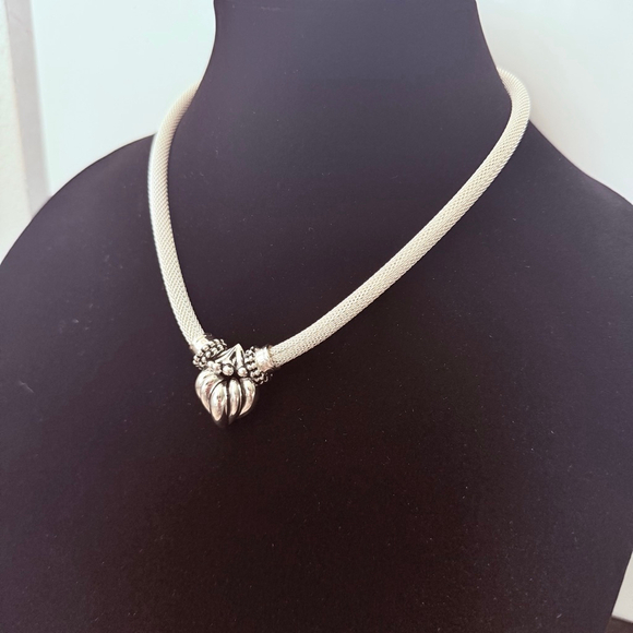 Joseph Esposito Fluted Puffy Heart 6mm Mesh Somerset Sterling Silver Necklace - Picture 10 of 11